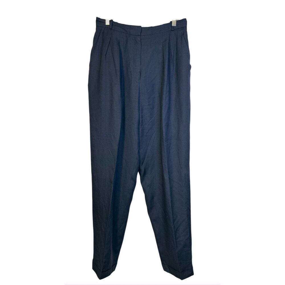 JH Collectibles Linen Blend Pleated Trousers Sz. 12 Cuffed Hem Lined Vtg